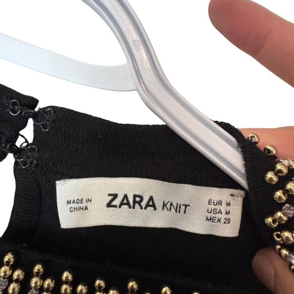 Zara black knit beaded collar short sleeve top size M - Picture 6 of 6